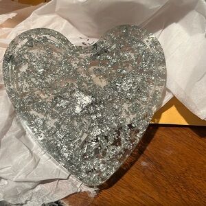 Silver glitter resin heart jewelry tray dish New Stocking stuffer Christmas gift